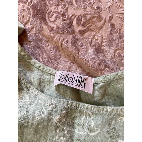 Vintage linen sage green floral midi overall dress with pockets size large - Picture 7 of 9